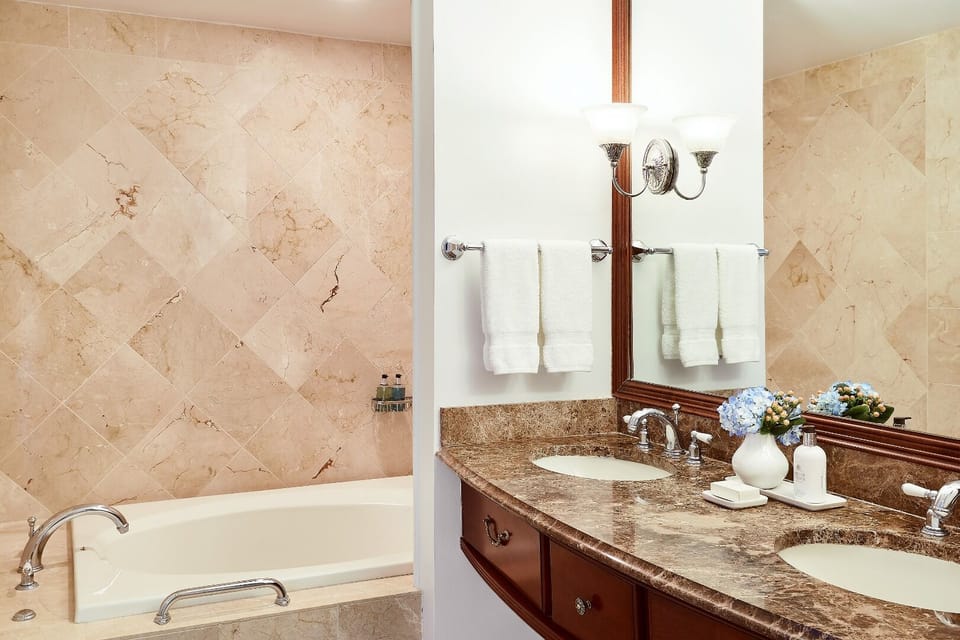 Soak and relax in the deep tub after a day outside.