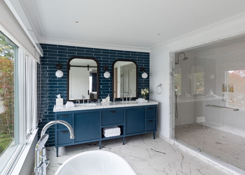Refresh in a spa-like bath with double vanity elegance.