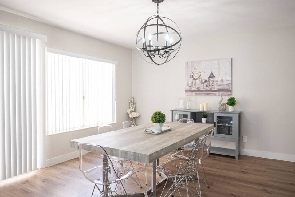 Dining table for 8,  invites you to share a meal together or tell stories about your day`s experiences over your favorite beverage and meal