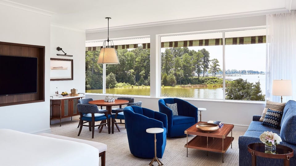 Gather for drinks as sunlight pours through picture windows.