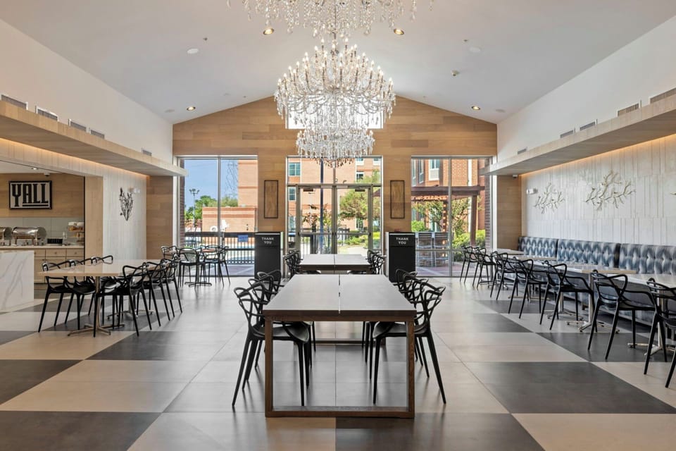 Host casual gatherings in the spacious lounge-style dining area.