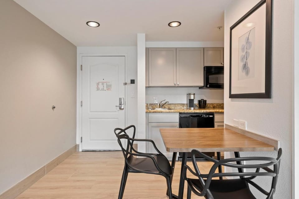 Gather for a quick bite at the comfortable dining table.