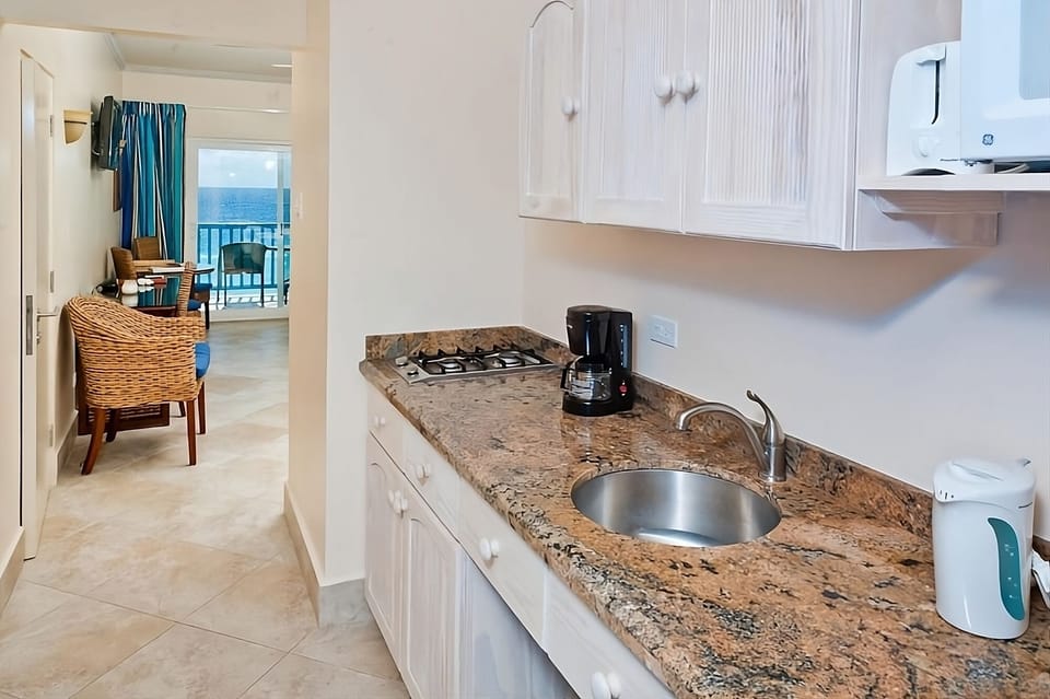 Brew morning coffee and prep snacks with a handy kitchenette.