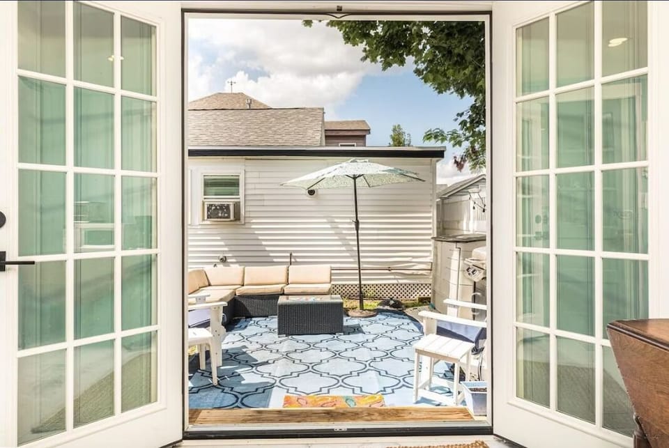 View from the kitchen leading to the outdoor amenity space