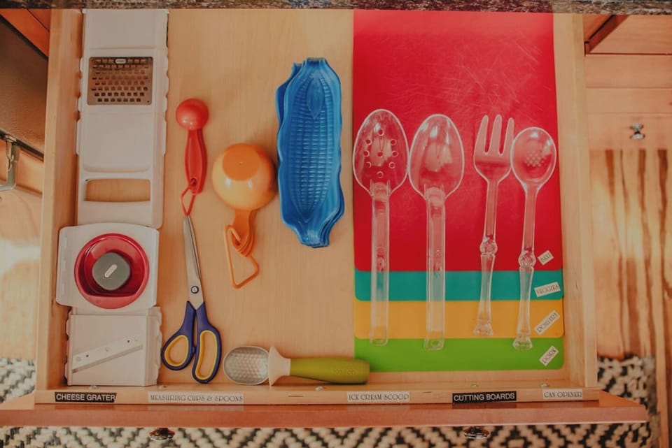 Family-friendly touches, lots of food prep tools