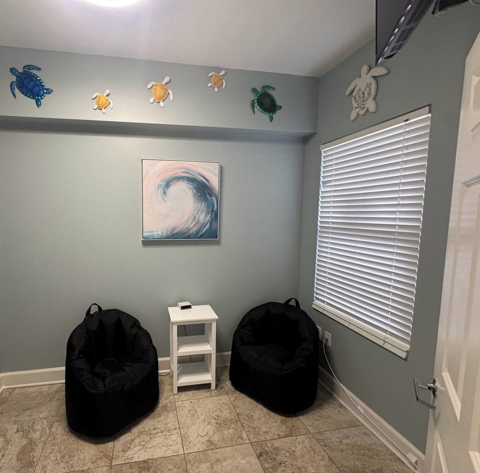 Relax in the cozy bean bag chairs in the Bunk Room