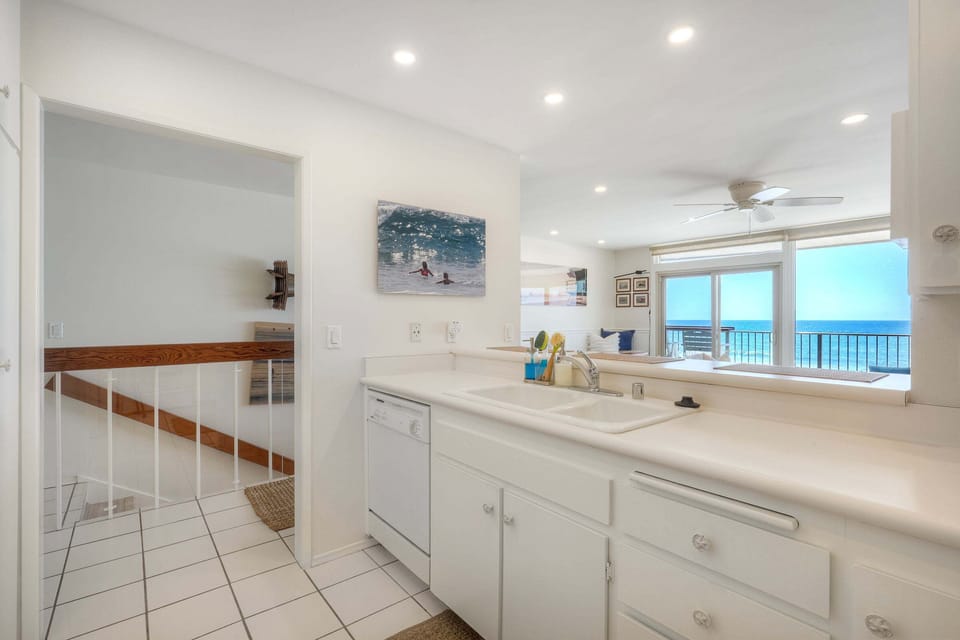 Open kitchen with ocean sightlines.