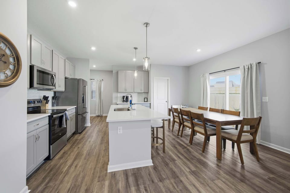 The open kitchen offers ample space & all the comforts of home​