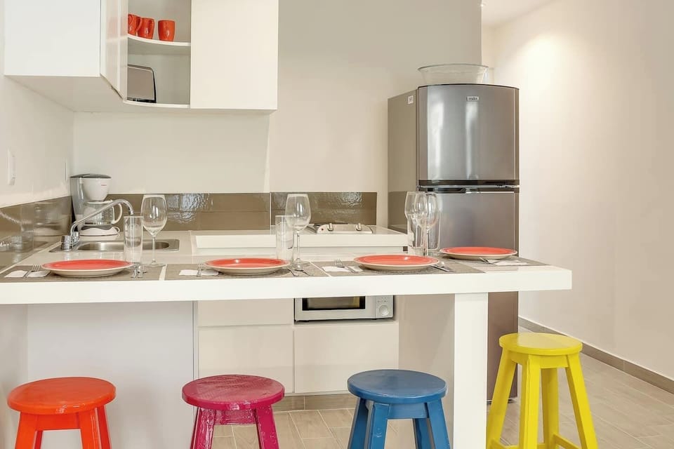 Dining area and dishes for 3