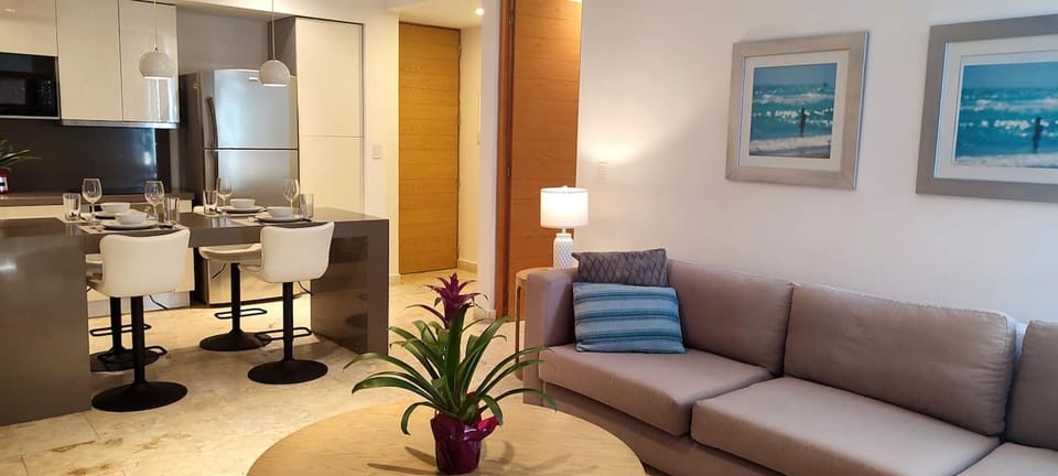Living room, dining and kitchen