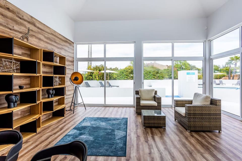 Settle into airy seating with garden views and natural light.