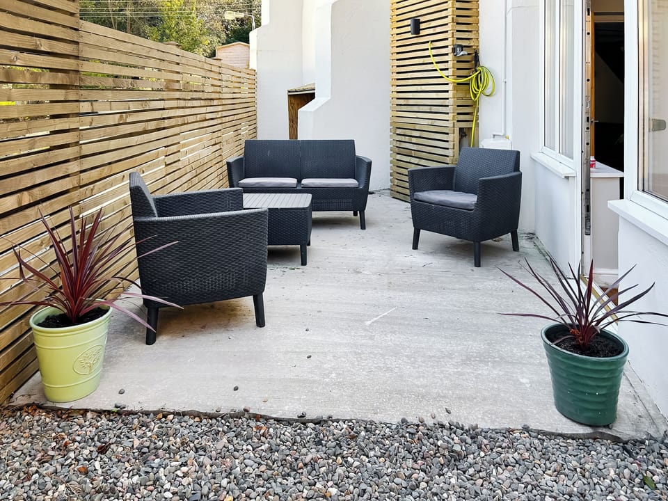 Sitting-out-area | Riverside Cottage, Church Hill, Laxey