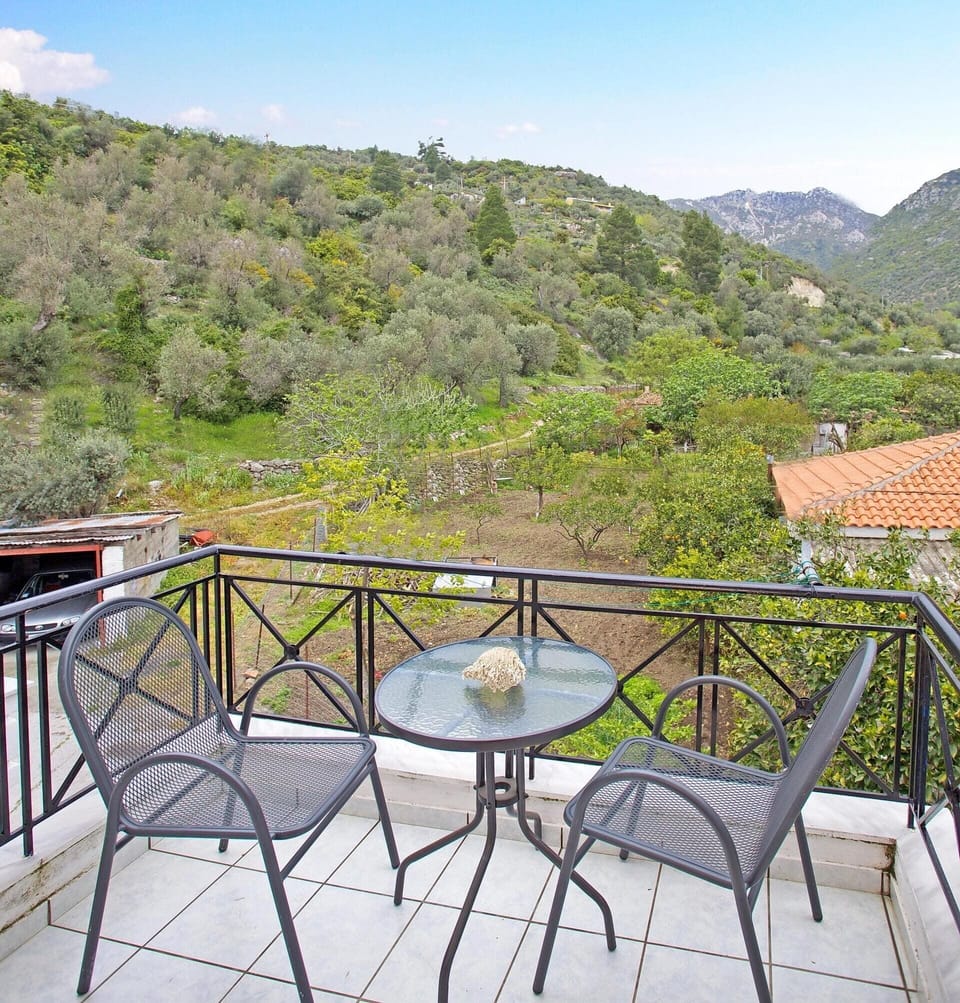 Balcony with a mountain view