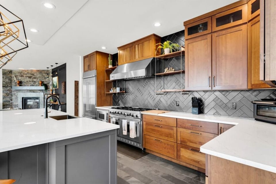 Kitchen built for cooking but also just standing around talking.