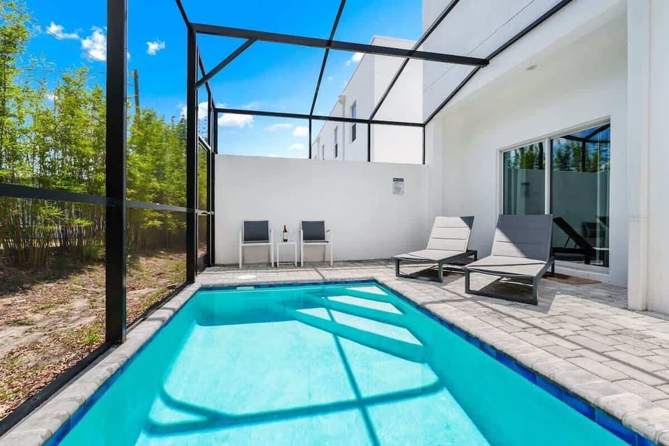 Private fenced pool for relaxing and fun