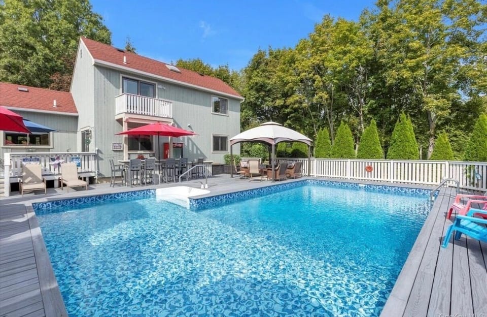 Private pool and deck with gazebo, dining and space to relax outdoors