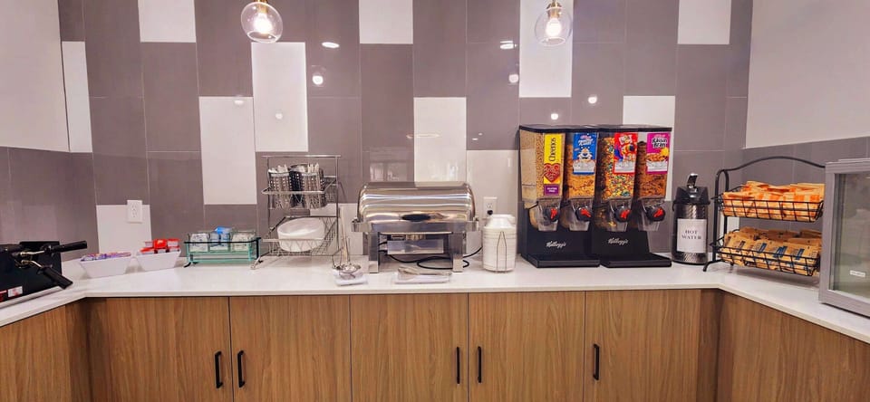 Choose your favorites from the breakfast spread and toppings.