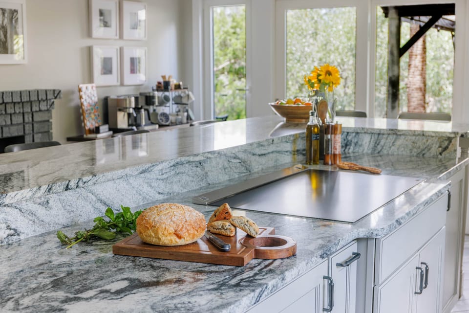 Spacious gourmet kitchen with marsh views