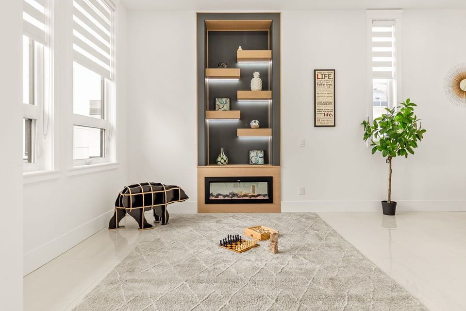 Board game area on the main floor, perfect for family fun