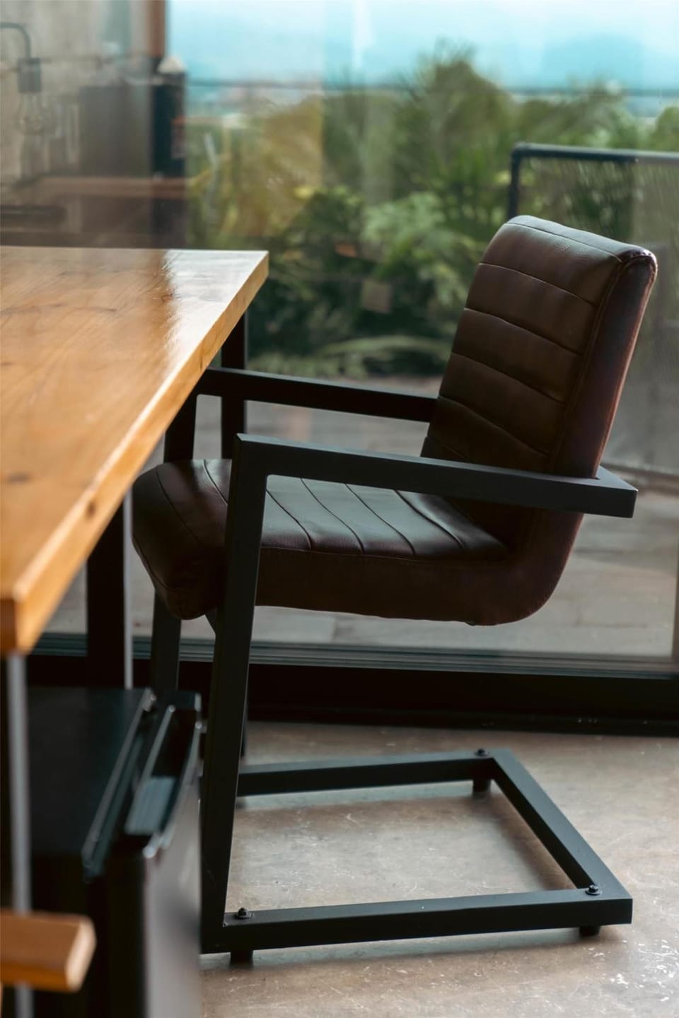Settle in for focused work with calming views beyond glass.