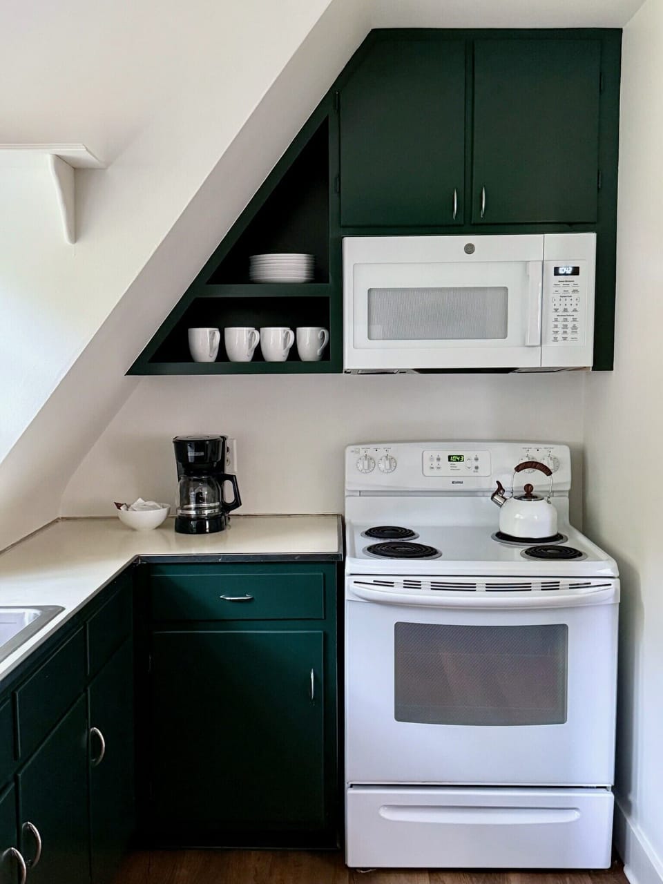 There is also a small stove and microwave.