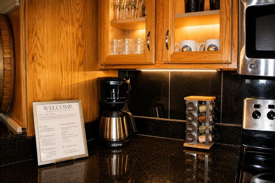 Cook with ease in a fully stocked kitchen complete with spices.