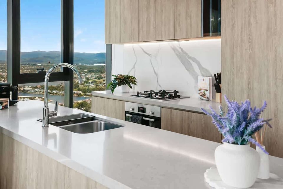 Bright, open kitchen with views all round!