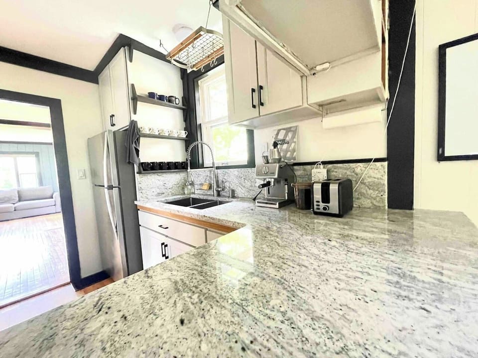 Fully stocked kitchen.