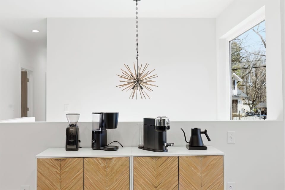 Coffee bar area makes mornings slow, easy, and enjoyable