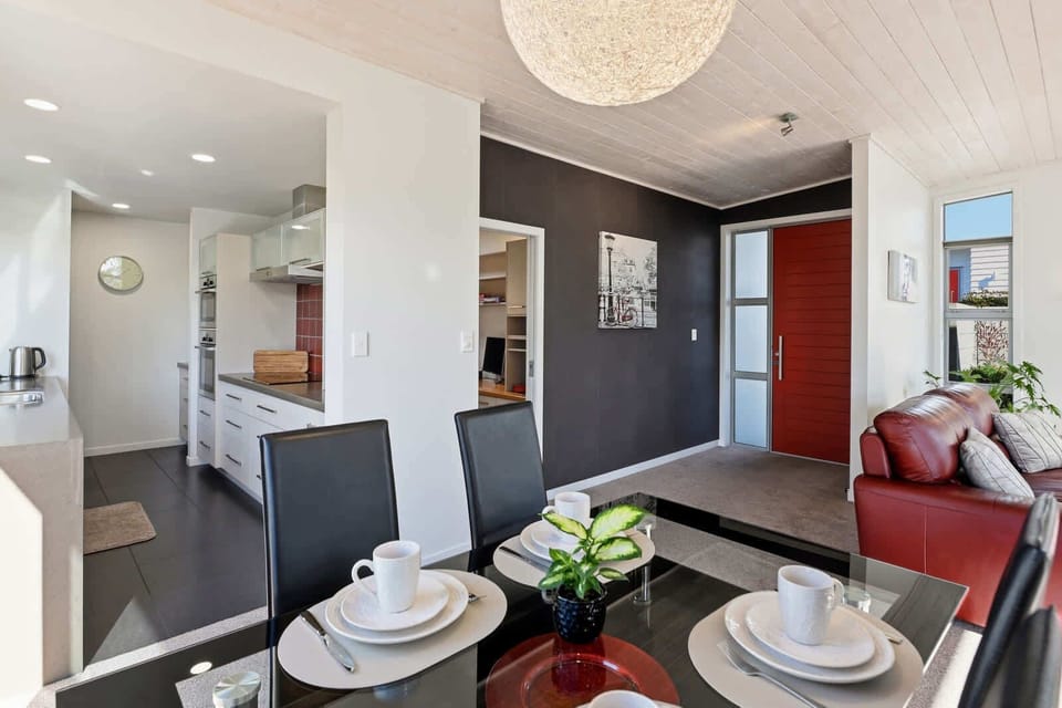 Dining table for six with garden views