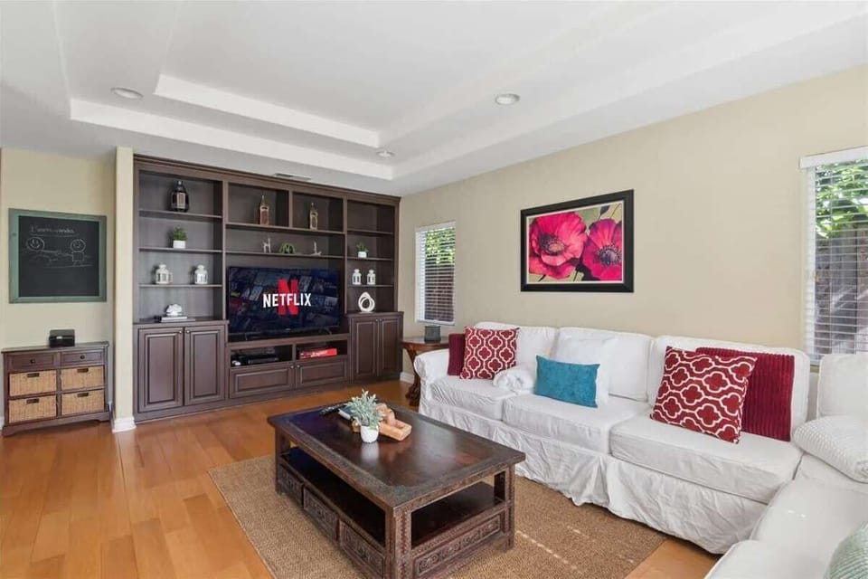 The indoors is as comfortable as the outdoors, with a very large plush sofa in one of two separate living rooms for enjoying a movie or show together.