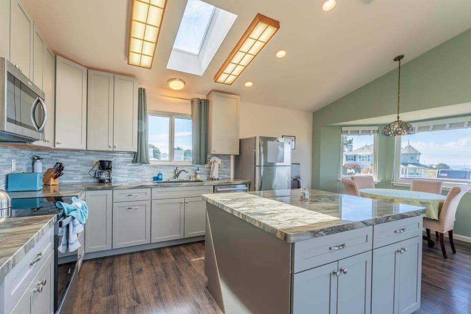 The kitchen and living room