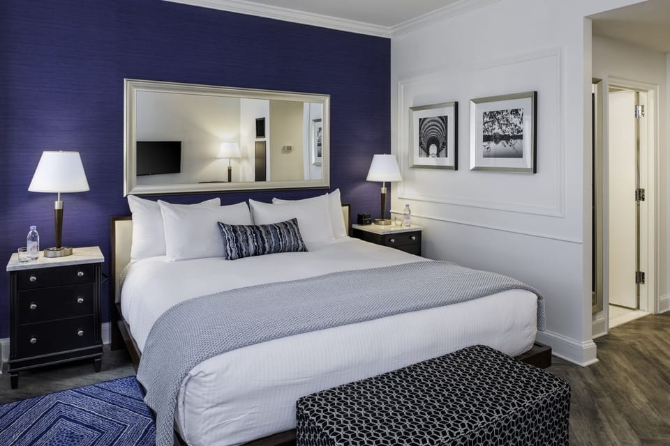 Sink into crisp linens and enjoy a calm, stylish retreat.