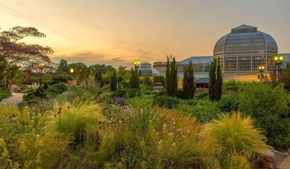 Unwind at golden hour with lush gardens and serene paths.