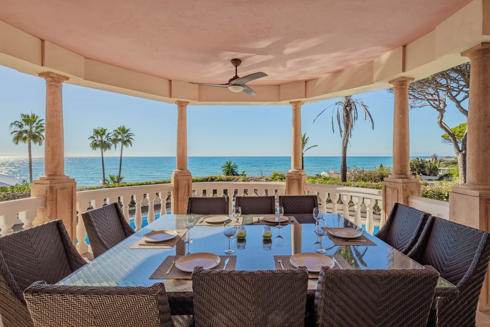 Spectacular outdoor dining for 10+ people-perfect for sunset dinners by the sea.