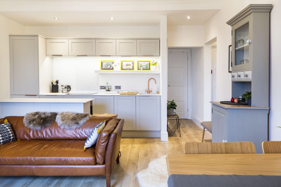 Open-plan kitchen, dining and living area