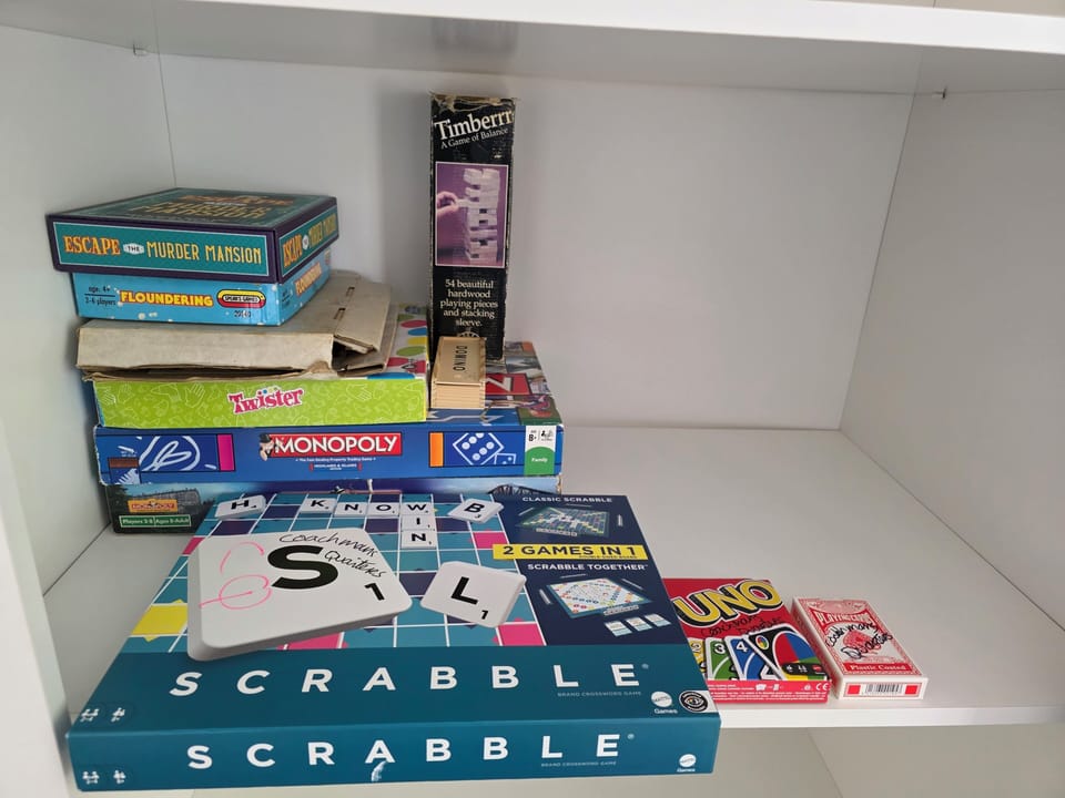 Fun and games (kept in wardrobe of bedroom 1)