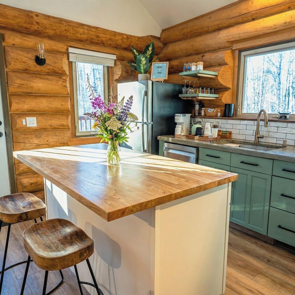 Kitchen with lots of natural light, and plenty of space.