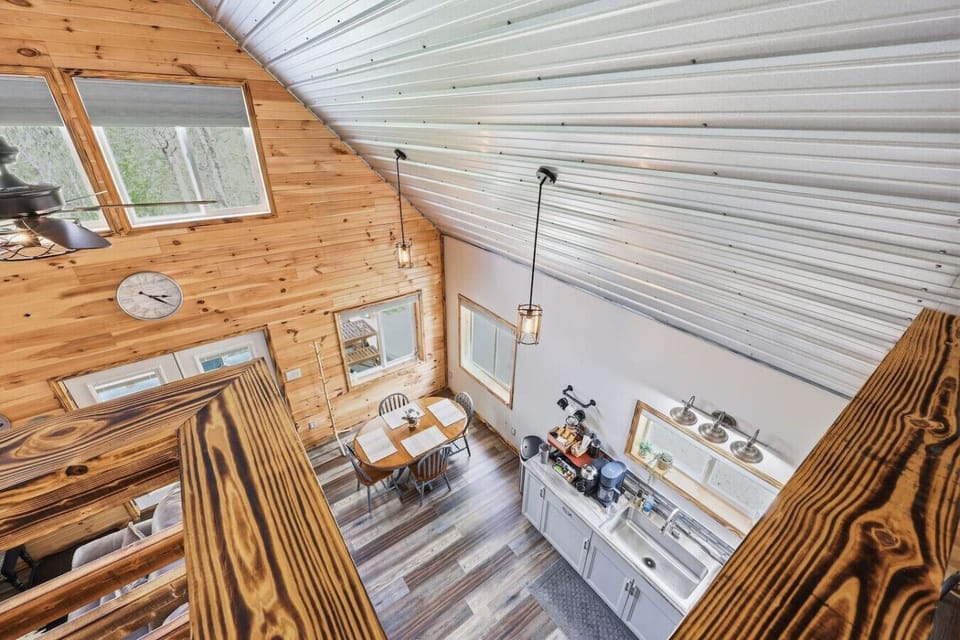 Spacious open floor plan with vaulted cedar ceilings