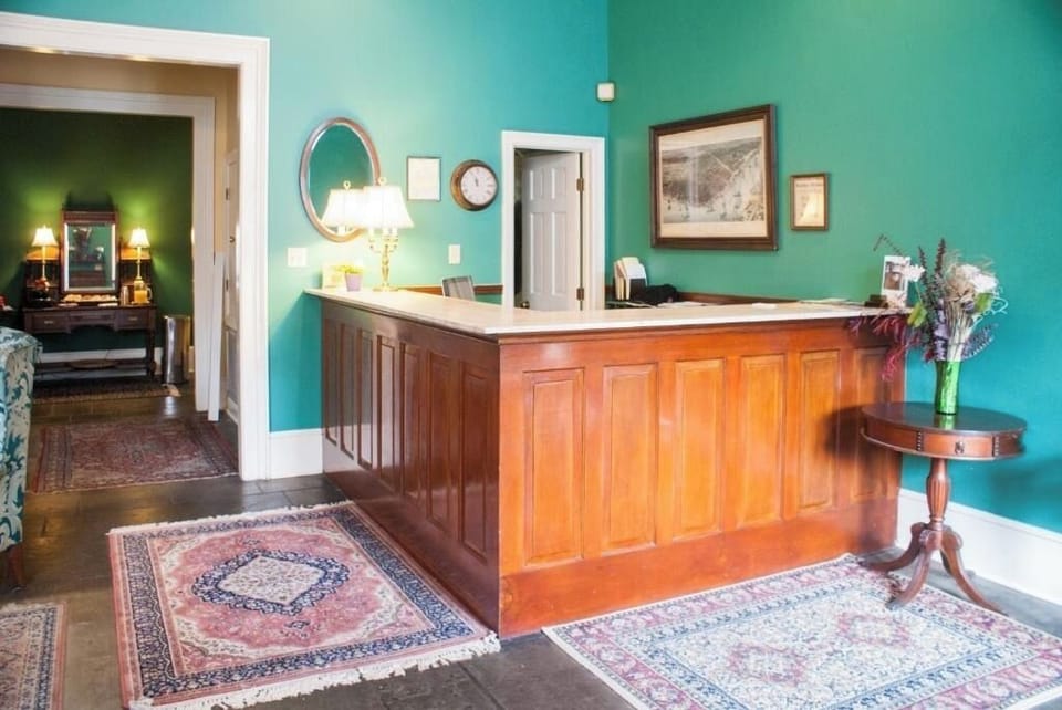 Settle into the elegant lobby with rich wood details.
