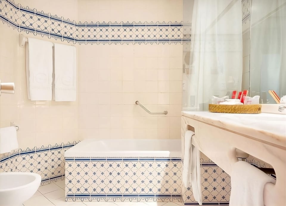 Refresh with a deep bath and neatly stocked essentials.