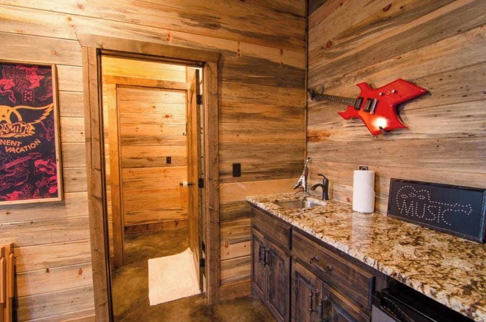 Convenient wet bar area for snacks, drinks, and easy cleanup