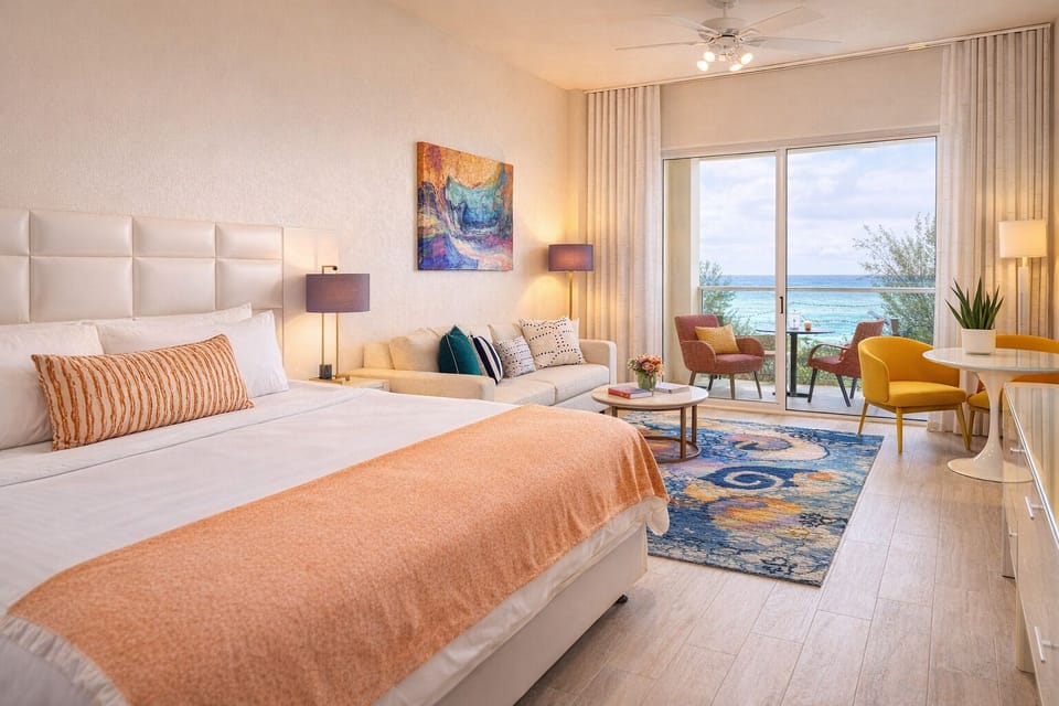 Wake to ocean breezes from bed and balcony seating.