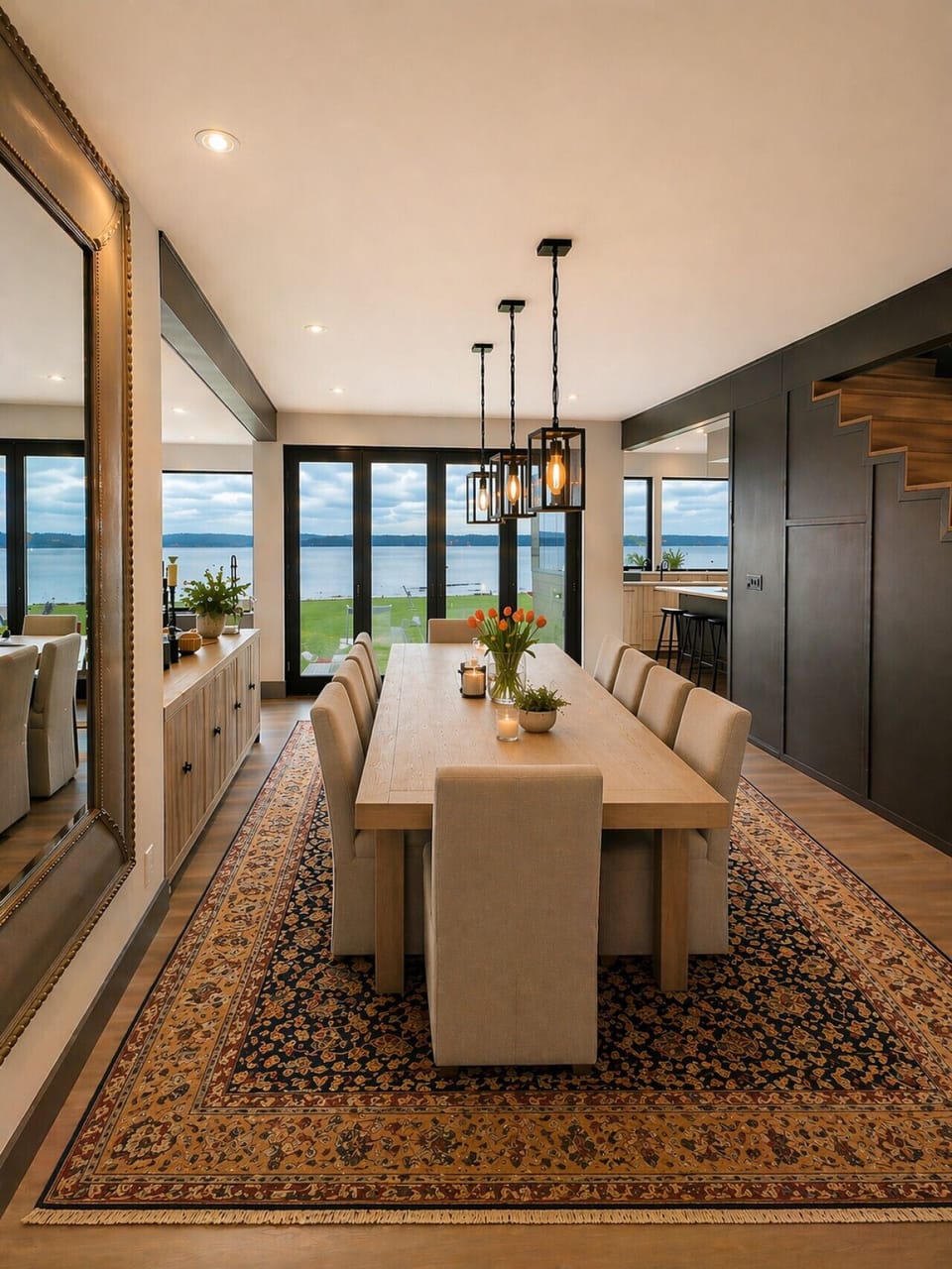 Beachfront Dining Room with Panoramic Views| Open Concept Luxury Airbnb Whidbey Island