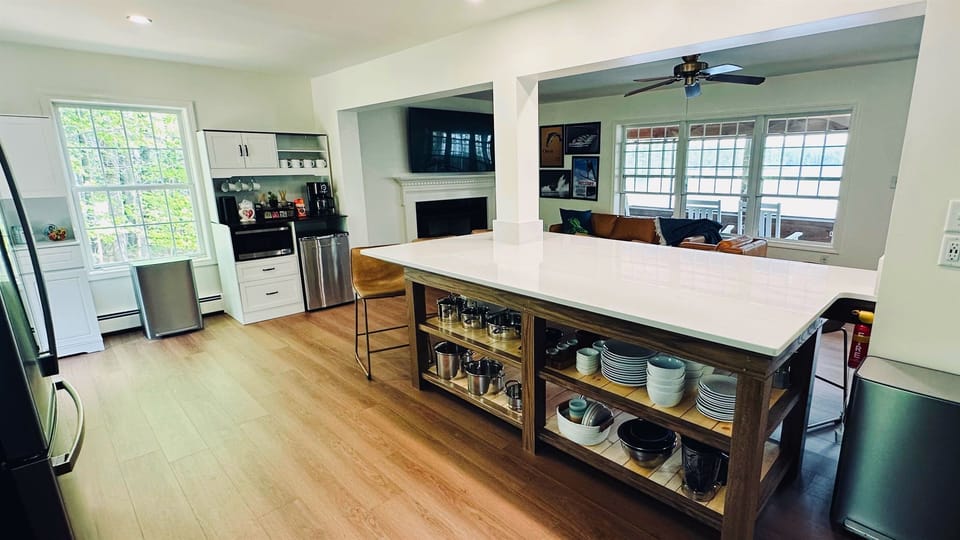 View of Kitchen Island and Living Room