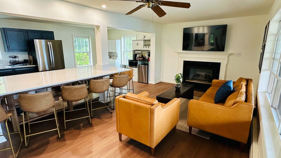 View of Living room and Kitchen Island