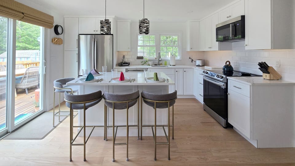Nicely equipped kitchen with stainless appliances