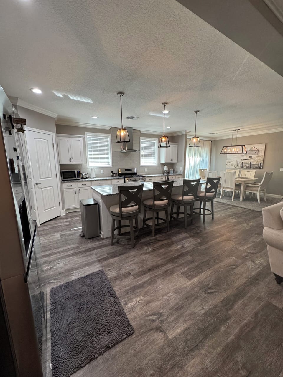 Large open kitchen with huge corner pantry area.