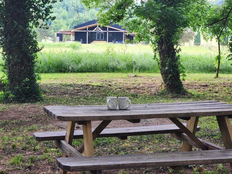 Distance from the seating at the river to the property