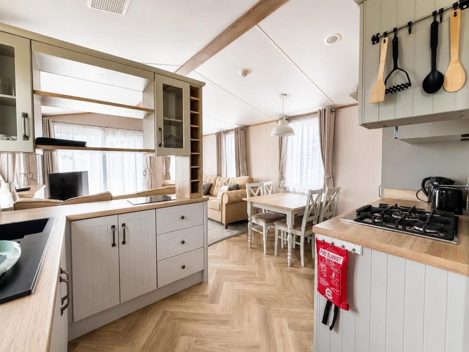 Our caravan's kitchen at Dovercourt Holiday Park helps make family holidays more affordable and enjoyable.
